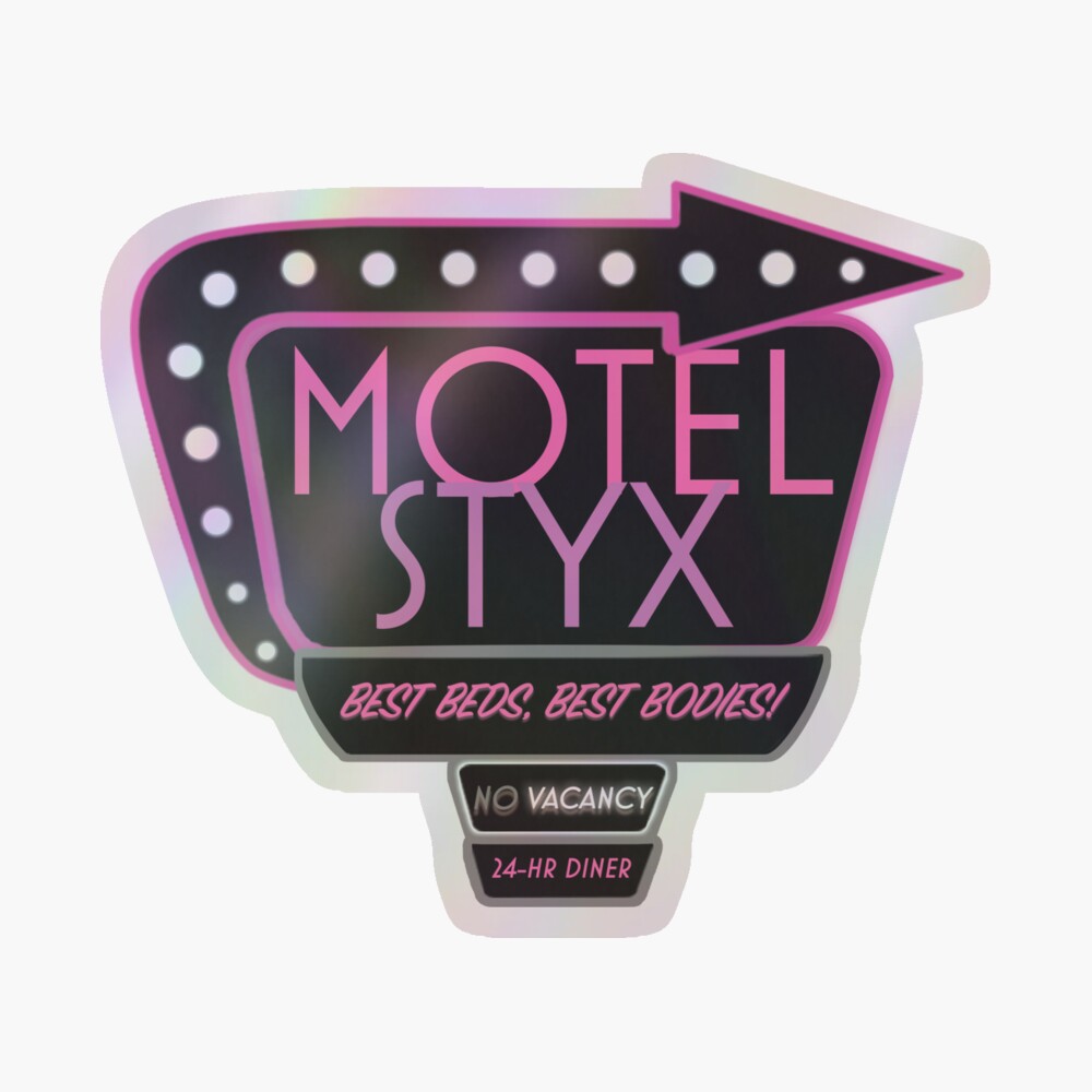 Motel Styx neon sign holographic sticker