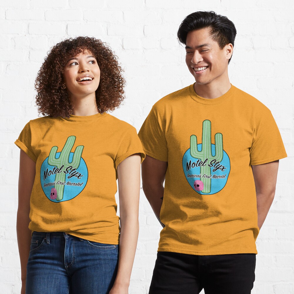 Shirt reading Motel Styx America's First Necrotel